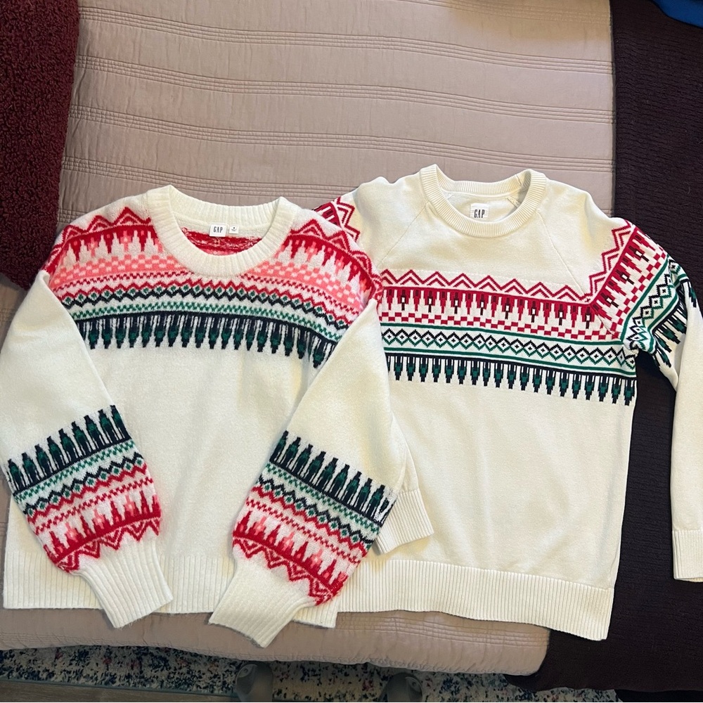 GAP Women & Men Sweater Set -Fair Isle green red cream - Picture 1 of 5